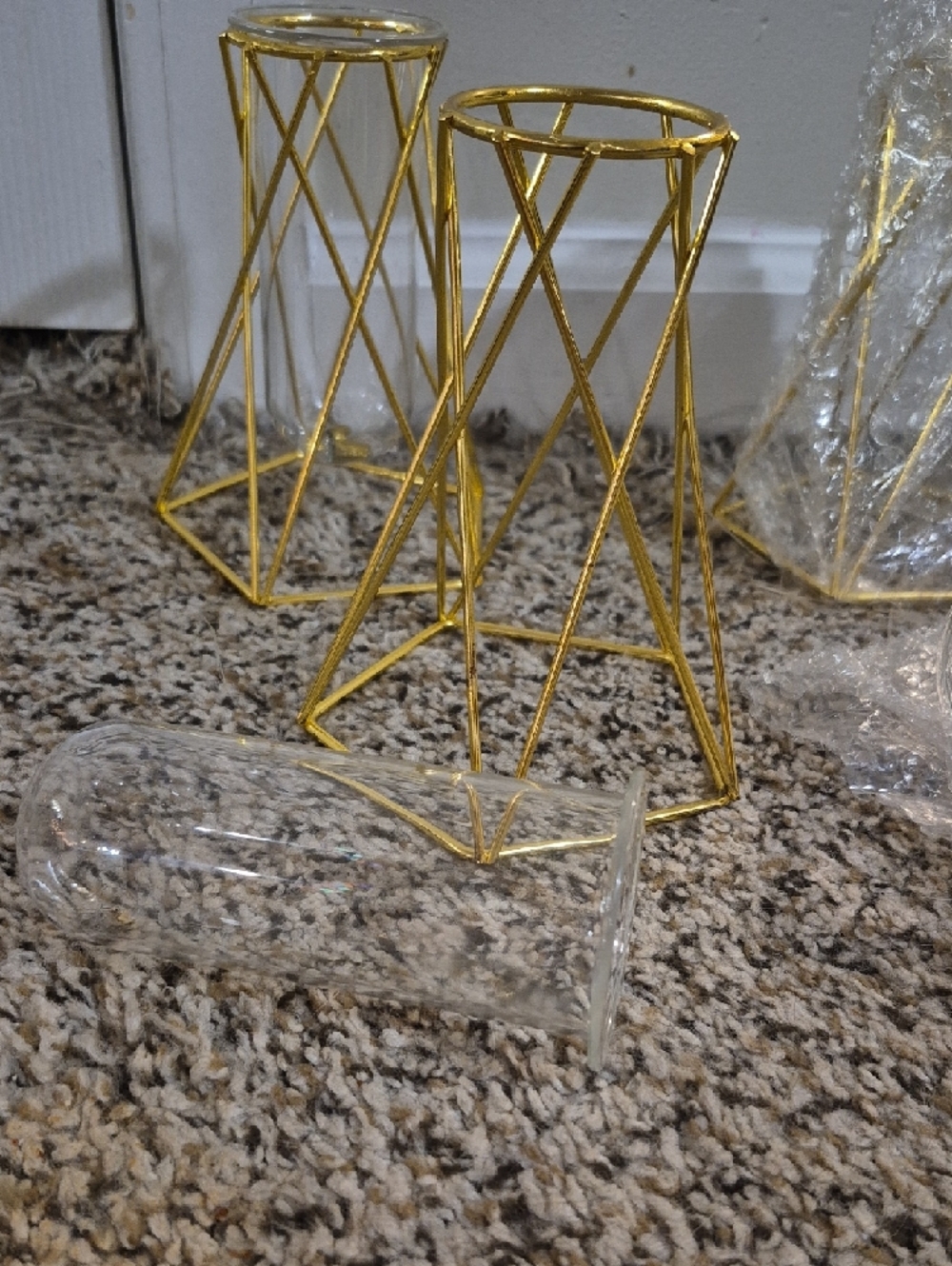 Gold Geometric Glass Vase Set Of 10- Decorative Home Accent - Picture 3 of 3